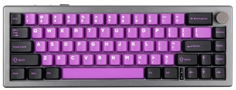 EPOMAKER EK68 Teclado Mecánico Inalámbrico/Bluetooth/USB-C. 65% Teclado con batería 3000mAh,Volumen botón,RGB,Hot Swap,para Juegos/Oficina/PC/Mac/Linux (US Negro Púrpura, Wisteria Linear Switch)