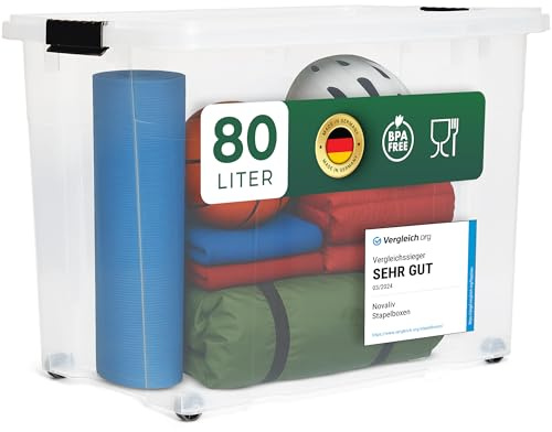 Novaliv XXL Aufbewahrungsbox mit Deckel Groß 80L transparente Nestbar stapelbare Plastikbox Clipverschluss Eurobox Deckel BPA-frei 61x40x45 cm