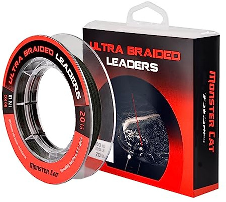 Tandem Baits Monster Cat Ultra Leaders Geflochtene Angelschnur Angelzubehör Wels-Angeln Zubehör Angelsehne 20 m 60-100 kg 132-220 lb