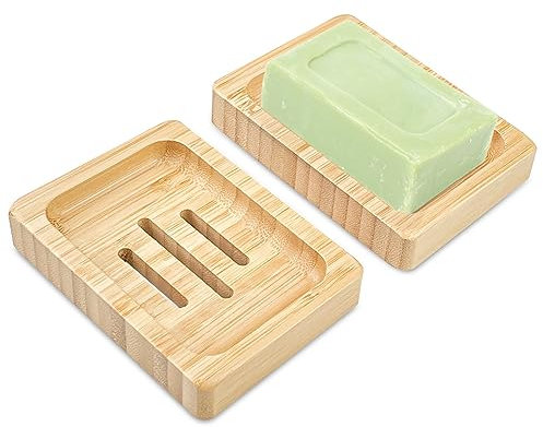 Magrimaxio 2 Pezzi Porta Saponetta Quadrato, Portasapone in Legno Naturale di Bambù, Porta Sapone con Scarico Facile da Pulire Asciutto, Portasapones Antiscivolo per Sapone Spugne Bagno Doccia Cucina
