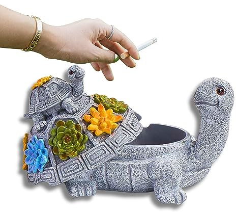 Turtle Ashtray, Outdoor Ashtray with Lid, Novelty Gift, Ash Trays Outdoors with Mini Turtle Lid, Party Outside Home Garden, Gift for Smokers, Cigarette Cigar Waterproof, Garden Accessory by Tarrapu