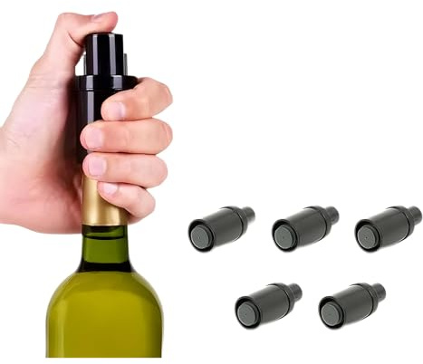 (5 Unidades) Tapones de vacío para Botella de Vino, Conserva el Vino más Tiempo.