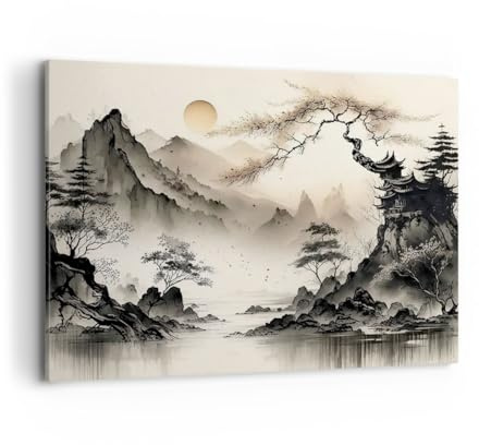 ARTTOR Leinwandbild 100x70cm Wandbild Landschaften Vintage - 5777 | Asien Japan Sicht Groß Wanddekoration Wohnzimmer Schlafzimmer Küche Wanddeko Wand Kunstdruck Wandkunst Wall Decor ARTTOR