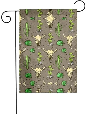 Bandera de jardín de otoño de 12 x 18 pulgadas, banderas de jardín para decoración de Navidad de granja, estampado de calavera de toro y bonito cactus