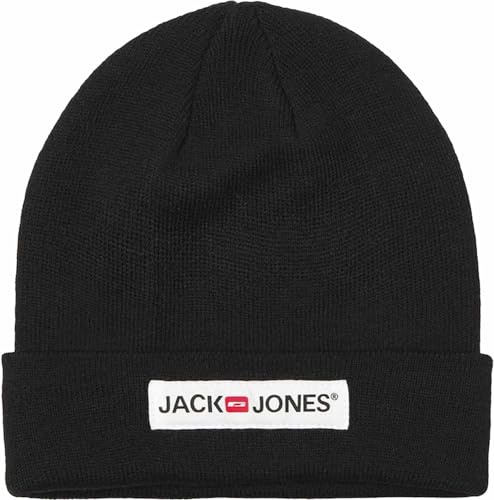 JACK & JONES Mütze Unisex Jacdna Corp Beanie Logo Schwarz Grau Navy Oliv Winter (DE/NL/SE/PL, Alphanumerisch, Einheitsgröße, Black)