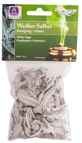 Weißer Salbei 10g - Berk Duftende Hölzer, Kräuter, Blüten zum Räuchern auf Sieb und Holzkohle Naturreine Räucherstoffe für Entspannung, Reinigung