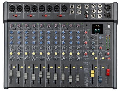 Weymic C-series Professional Mixer for Recording DJ Stage Karaoke Music Application w/ 99 DSP Effect USB Drive for Computer Recording Input, XLR Microphone Jack 48V (C-16-Channel)