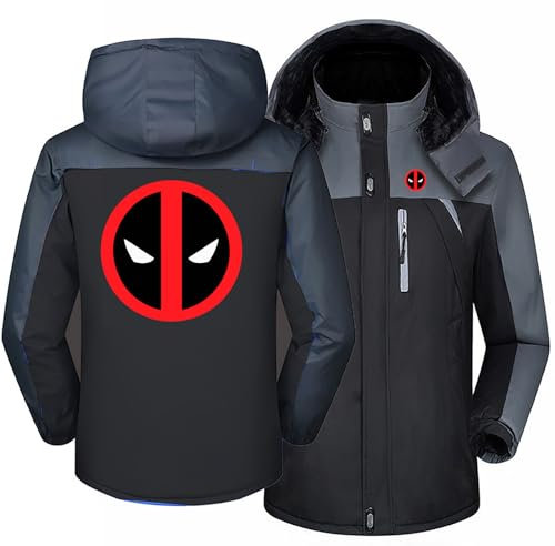 HARLSO Herren-Fleece-Hoodie-Jacken mit durchgehendem Reißverschluss für Dead-Pool, warme Winter-Pullover-Oberteile, langärmlig, leichtes Sweatshirt, warmer dicker Pullover,Black-XXL