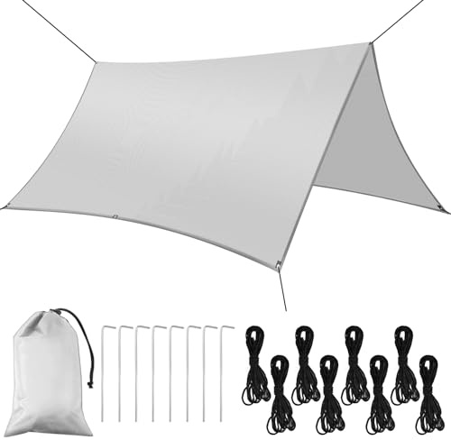 Flintronic 3M*3M Tent Tarp Waterproof *1, Hammock Rain Fly Tent Tarp, Lightweight Waterproof Camping Shelter, Portable Windproof Snowproof Tarpaulin, for Sunshade Camping Outdoor, Ivory White