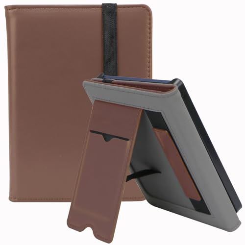 Hülle für PocketBook Verse / Verse Pro 6 Zoll, Vertikal Kunstleder Ständer Schutzhülle mit Handschlaufe, Kartenfach und Auto Schlaf/Aufwach - Braun