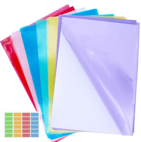 TETEWEVER 24 PCS Carpetas Fundas Plástico A4, Transparentes de Plástico Colores con Adhesivo Autoadhesivo para Guardar o Organizar Papeles(6 Colores)