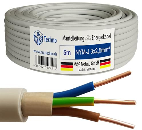 M&G Techno 5m NYM-J 3x2,5 mm² Mantelleitung Feuchtraumkabel Elektrokabel Kupfer Made in Germany