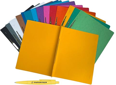 Papiertiger Schnellhefter aus Karton/Pappe für Schule und Büro extrastark mit Papiertiger Kugelschreiber (Pressspankarton, sortiert, 15er Pack) 14Farben, 2x gelb