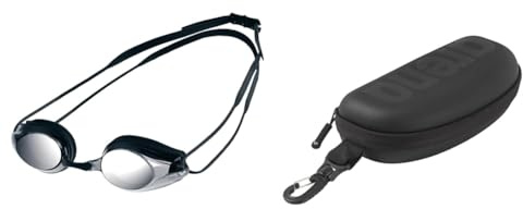 ARENA Tracks Mirror Anti-Fog Schwimmbrille Unisex für Erwachsene mit Brillenetui und Hardcase, Schwarz