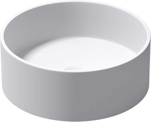 Mai & Mai Bathroom Sink Basin Countertop Wash Basin | Cast Stone Resin Sink Round Small Matt White | Solid Surface Washbasin | WDH：40x40x15cm Col804