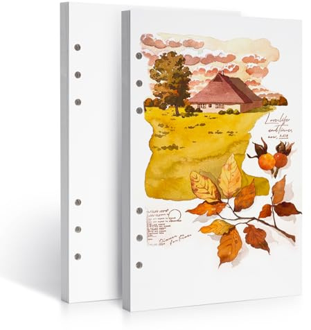 LIGHTWISH Papel de acuarela a granel, 100% algodón, prensa en caliente, 300 g/m²/140 libras, paquete de 2, total de 40 hojas, papel intercambiable perforado A5 para artistas, adultos, estudiantes,