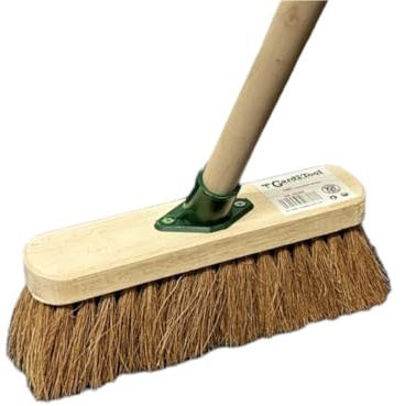 10” Soft Broom Indoor with Wooden Handle Natural Coco Bristles Sweeping Brush with Durable Support Bracket for Cleaning Any Surface Wooden Floor Decking and Paving Slabs (Pack of 1)