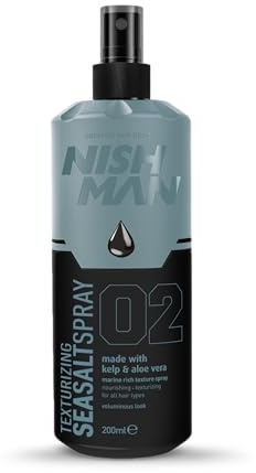 NISHMAN Sea Salt Spray 02 - Kelp & Aloe Vera 200ml - For Texture, Volume, and a Natural Beach Hair Effect - Matte Finish and Flexible Hold - Ideal for All Hair Types