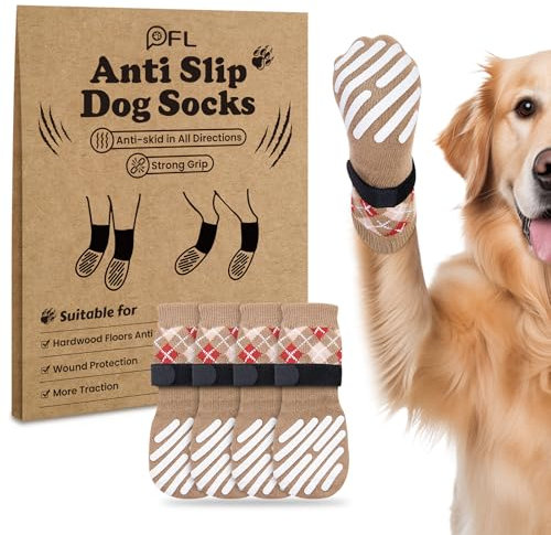 PICK FOR LIFE 4 Stück Hundesocken Pfotenschutz Anti Rutsch, Hundestoppersocken mit Klettverschluss für Hartholzböden im Innenbereich, Socken für kleine, mittlere und große Hunde