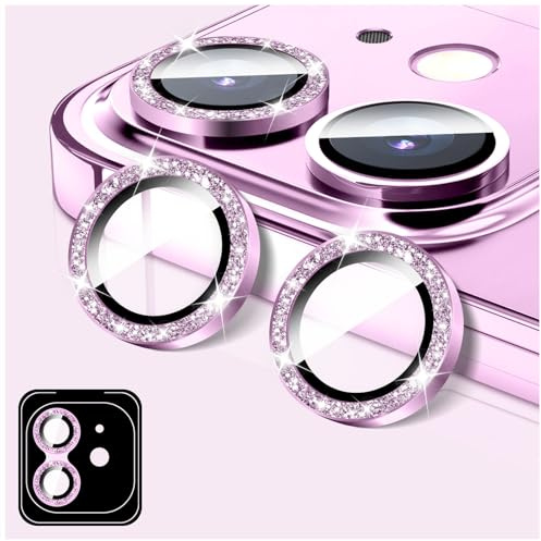 LucBuy Camera Lens Protector Compatible for iPhone 13/13 Mini, Glitter 9H Tempered Glass Camera Cover Film Stickers, Automatic-Alignment Individual Metal Rings Shiny Phone Accessories