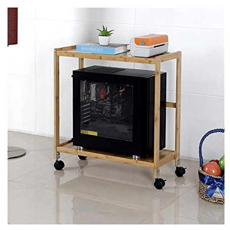 Soporte para CPU Soporte de torre for PC, soporte rodante for CPU de 2 niveles, soporte de bambú for caja de host de PC móvil con ruedas giratorias, se adapta a la mayoría de cajas de PC e impresoras