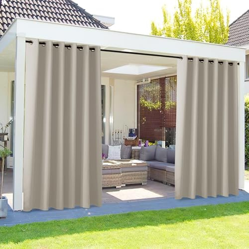 NICETOWN Outdoor-Vorhänge für Terrasse, wasserdicht, extra breit, 213,4 cm, 2 Paneele, sonnenblockierend, vertikale Jalousien, wärmeisoliert, Edelstahlösen für Veranda, Pavillon, Pergola, Natur, 213,4