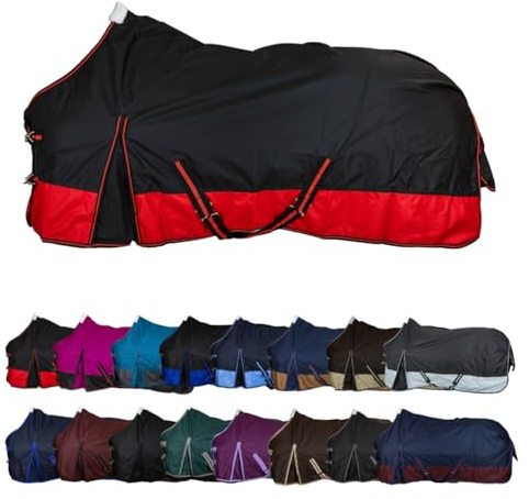 RL24 - Weidedecke 600D Basicline – Schwarz/Rot 145cm (Polarfleecefutter)