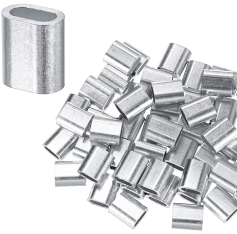 M METERXITY 150-Pack Aluminum Crimping Loop Sleeves, 4mm 1/6 Single Round Barrel Wire Rope Sleeves Cable Ferrule for Wire Rope/Cables Crimping Loop Sleeve