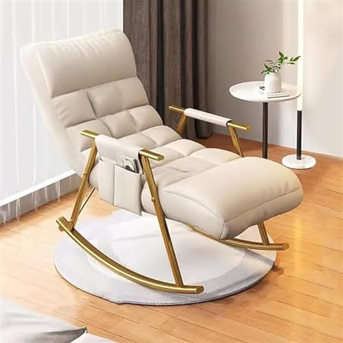 Sillón balancín moderno con silla deslizante, 5 posiciones de respaldo y cojín acolchado suave, perfecto para sala de estar, dormitorio u oficina (beige con pies dorados)