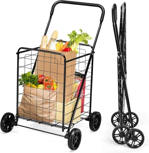 FANTASK Carro de la Compra Plegable con Ruedas 83L, Color Negro, Carrito de Mano portátil, 45 kg, Carrito de la Compra, Carrito Multiusos