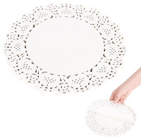 bssmmai 140 Stück Tortenspitze Rund, 24 cm Tortenspitze klein Rund, Rundes Papier Tischsets für Kuchen Tabletts Crafts Party Hochzeit(Weiß)