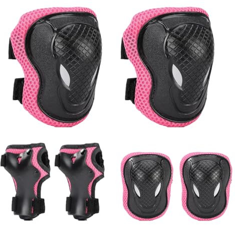 Neuytiky Knieschoner Kinder,Schoner Schützer Inliner Kinder,Verstellbar Protektorenset Knieschoner Ellenbogenschützer Handgelenkschoner Schutzausrüstung Set für Skaten Roller Skateboard (Rosa)