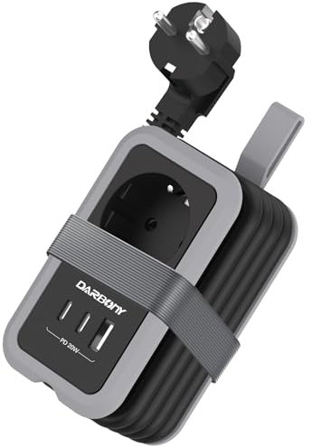 Steckdosenleiste mit 2 USB C PD 20W Reise Mehrfachsteckdose 3USB Tragbare Steckerleiste mit Überspannungsschutz 3680W 16A Verteilersteckdose mit 1.5M Integrierte Kabel für Schiff Zuhause Büro(Schwarz)