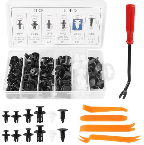 ZTOWOTO 100PCS Universal Befestigungsclips Auto, 6-9.8 mm Auto Befestigung Clips mit Entfernungswerkzeug, Auto Clips Spreiznieten für Autos/Türverkleidung Scheibe/Stoßstange/Kotflügel