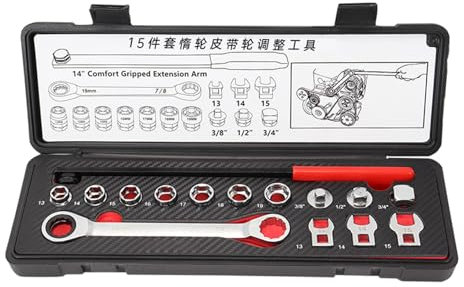 alloneslife 15-teiliges Schraubenschlüssel-Set für Riemenspannung, Autoreparatur mit Verlängerungsstange, Reparaturwerkzeug