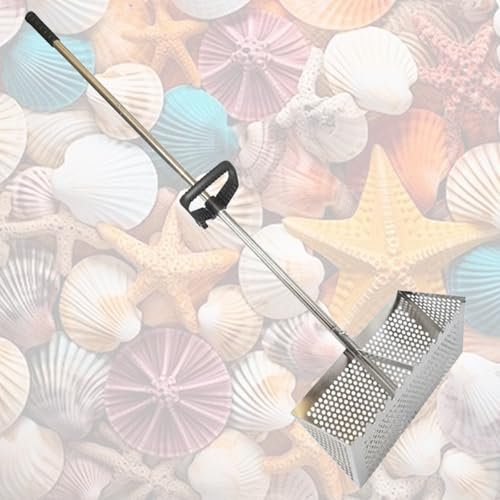 Rastrello da spiaggia, setaccio pieghevole in acciaio inox, rastrello manuale per l'allentamento della sabbia e la raccolta dei rifiuti, con denti smussati e impugnatura antiscivolo
