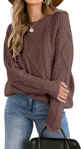 Zeagoo Jumpers for Women Crew Neck Cable Knit Jumper Ladies Casual Jumpers Long Sleeve Pullover Winter Sweater Tops