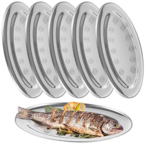6 vassoi da portata ovali in acciaio inox, 13,2 piatti di pesce grandi, infrangibili, antiruggine, eleganti piatti lunghi per pesce al vapore
