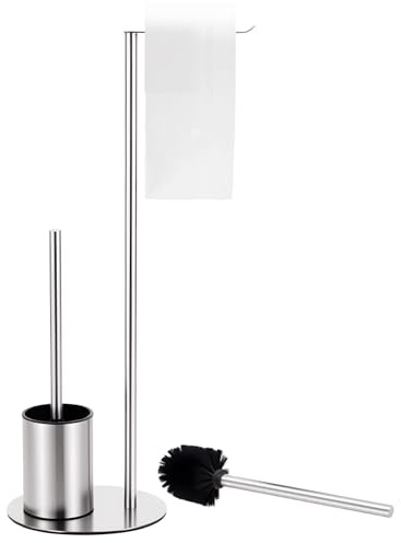 HechoVinen Porte-papier toilette debout en acier inoxydable avec brosse WC, porte-papier toilette avec plateau, brosse WC autonome et porte-rouleau de papier toilette
