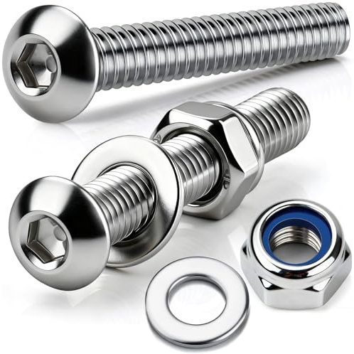 Lot de 40 vis M6 x 70 mm à tête bombée à six pans creux en acier inoxydable avec écrous de sécurité, rondelles, vis filetées, pour montage de meubles, zones industrielles