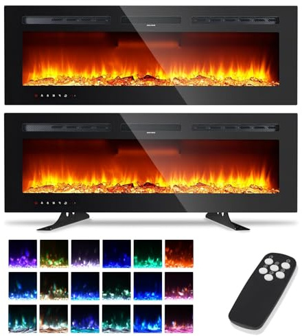 Electric Fireplace, 127cm/50 Slim Frame Wall-Mounted or Recessed Fireplace with 3D Flame Effect, 12 Flame Colors, 900W & 1800W Heater Settings, Remote Control & Touch Screen