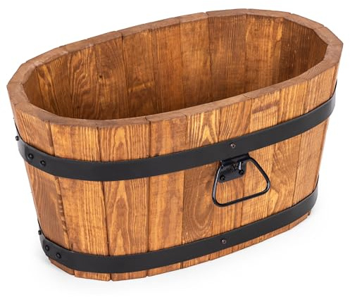 DREWDON Flowerbed Wooden Oval Planter 60xH31 cm – Large Pine Wood Garden Pot in Barrel Shape – 40L, Brown, For Garden, Terrace and Balcony