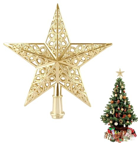 Weihnachtsbaumspitze, 20cm Gold Christbaumspitze, Hohl Weihnachtsbaum Spitze in Stern-Form, Baumspitze Tannenbaum Baumspitze Weihnachten für Festivals Partys Christbaumschmuck