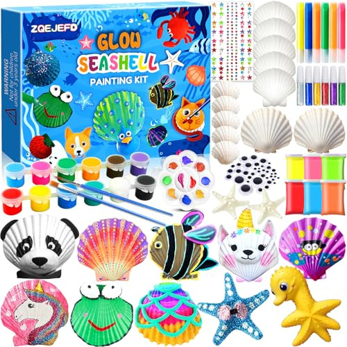 GUHAOOL Conchas que Brillan en la Oscuridad Pintar Manualidades para Niños, Kit Pintura de Conchas para Niñas, Juego de Pintura de Conchas, Juegos de Manualidades Niña, Regalos para Niños de 5+ (B)