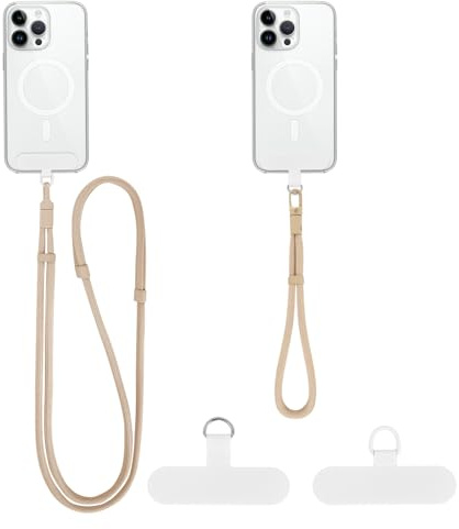 Zidoley 2 Pack Phone Lanyard + Wrist Strap – Anti Theft Phone Strap Set Compatible with Most Mobile Phone, Crossbody Phone Lanyard for Travel, Shopping & Daily Use 2 Patches (Gold)