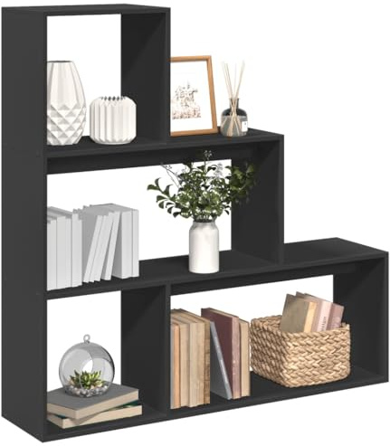 Owoxanthellate Libreria nera 123 x 29 x 123 cm, scaffale per scale, materiale in legno, portata 50 kg, design moderno per soggiorno, ufficio, camera da letto