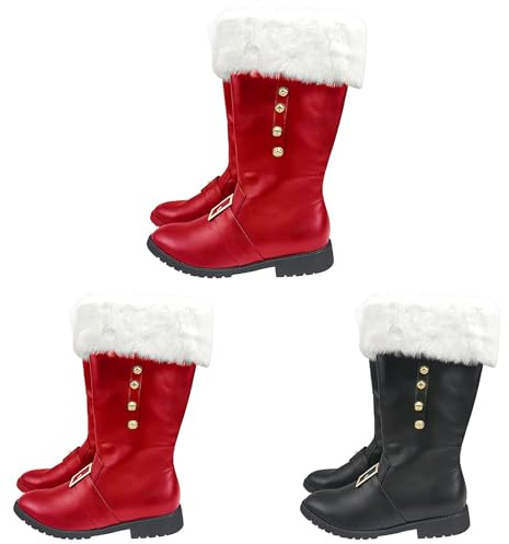 Stivali di Babbo Natale in pelle PU stivali di Babbo Natale per adulti coperture per stivali da Babbo Natale forniture per feste in maschera di Natale cosplay, Rosso, 38 2/3 EU