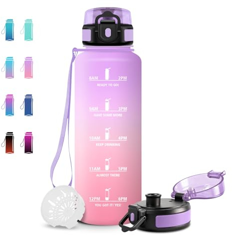 JAPORIA Wasserflasche 1.5L, BPA-frei, Trinkflasche mit Filter, Zeitmarkierung, Sportflasche Kohlensäure Geeignet für Outdoor, Fitness, Schule