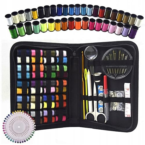 PARENCE – Kit de costura completo con estuche cremallera – 40 carretes de hilo multicolor, agujas, agujas, tijeras, accesorios de costura – Ideal para principiantes, casa y viajes