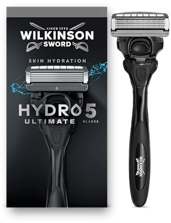 Wilkinson Sword Hydro 5 Ultimate Herrenrasierer, Hyaluronsäure, karbonbeschichtete Klingen, Rasierergriff plus 1 Ersatzklinge